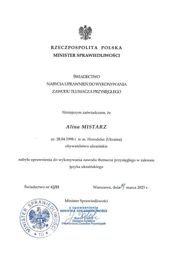 Tłumacz przysięgły języka ukraińskiego warszawa świadectwo